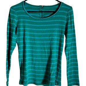 Ann Taylor Green Striped Long Sleeve Shirt Women’s Small 100% Cotton